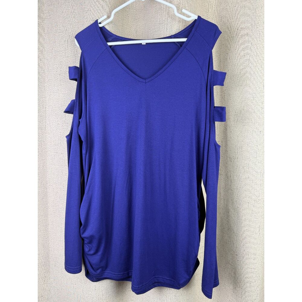 Womens Navy Blue Cold Shoulder Ladder Sleeve Stretch Top Size XL - Picture 3 of 6